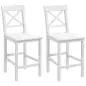 Juego de 2 Taburetes Altos de Cocina Taburetes de Bar de Madera con Reposapiés y Respaldo Cruzado Carga 120 kg Blanco
