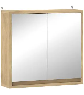 Armario de Baño con Espejo con 2 Puertas y Balda Ajustable Mueble Colgante de Estilo Moderno 48x14,5x45cm Natural