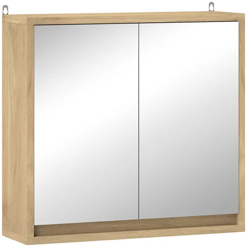 Armario de Baño con Espejo con 2 Puertas y Balda Ajustable Mueble Colgante de Estilo Moderno 48x14,5x45cm Natural