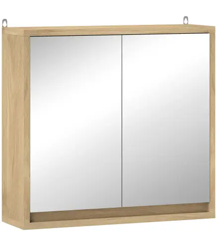 Armario de Baño con Espejo con 2 Puertas y Balda Ajustable Mueble Colgante de Estilo Moderno 48x14,5x45cm Natural
