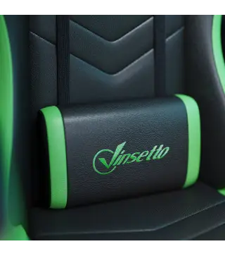 Silla Gaming de Cuero Sintético Reclinable 135° Reposacabezas y Reposapiés 65x65x121-129cm Negro y Verde