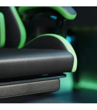 Silla Gaming de Cuero Sintético Reclinable 135° Reposacabezas y Reposapiés 65x65x121-129cm Negro y Verde