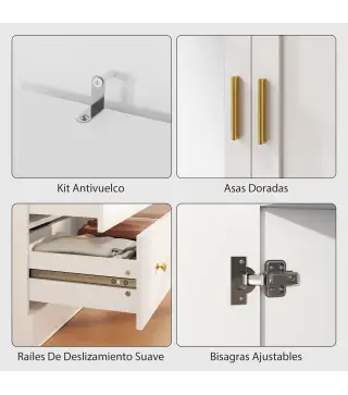 Armario Dormitorio 2 Puertas y 2 Cajones Armario Ropero con Espejo Barra para Colgar 80x50x180 cm Blanco