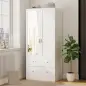 Armario Dormitorio 2 Puertas y 2 Cajones Armario Ropero con Espejo Barra para Colgar 80x50x180 cm Blanco Armario Dormitorio 2 Puertas y 2 Cajones Armario Ropero con Espejo Barra para Colgar 80x50x180 cm Blanco