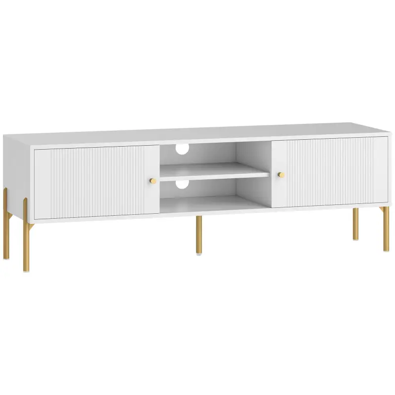 Mueble de TV Moderno con 2 Puertas 2 Estantes Abiertos Orificios Pasacables para TV 65 Pulgadas 140x38x45,9 cm Blanco Mueble de TV Moderno con 2 Puertas 2 Estantes Abiertos Orificios Pasacables para TV 65 Pulgadas 140x38x45,9 cm Blanco