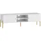 Mueble de TV Moderno con 2 Puertas 2 Estantes Abiertos Orificios Pasacables para TV 65 Pulgadas 140x38x45,9 cm Blanco Mueble de TV Moderno con 2 Puertas 2 Estantes Abiertos Orificios Pasacables para TV 65 Pulgadas 140x38x45,9 cm Blanco