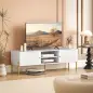 Mueble de TV Moderno con 2 Puertas 2 Estantes Abiertos Orificios Pasacables para TV 65 Pulgadas 140x38x45,9 cm Blanco Mueble de TV Moderno con 2 Puertas 2 Estantes Abiertos Orificios Pasacables para TV 65 Pulgadas 140x38x45,9 cm Blanco