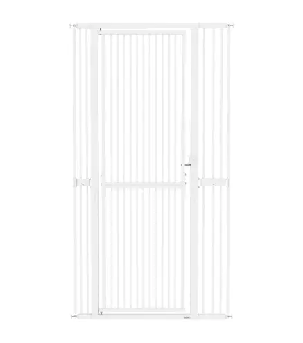 Barrera para Perros Extra Alta con Ancho Ajustable 77-104 cm Separación 3,5 cm con Montaje a Presión Extensiones Blanco