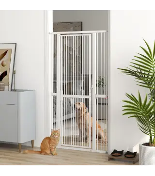 Barrera para Perros Extra Alta con Ancho Ajustable 77-104 cm Separación 3,5 cm con Montaje a Presión Extensiones Blanco
