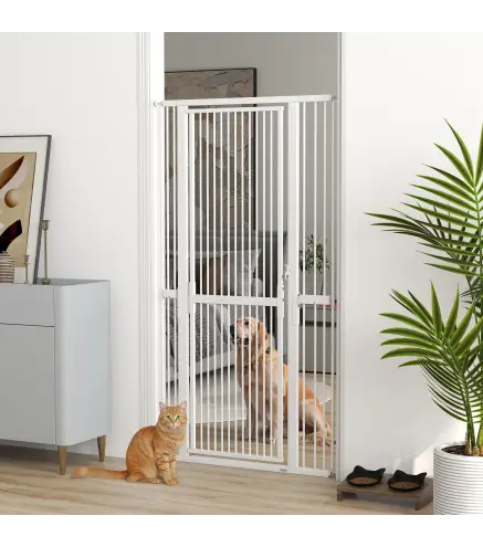 Barrera para Perros Extra Alta con Ancho Ajustable 77-104 cm Separación 3,5 cm con Montaje a Presión Extensiones Blanco