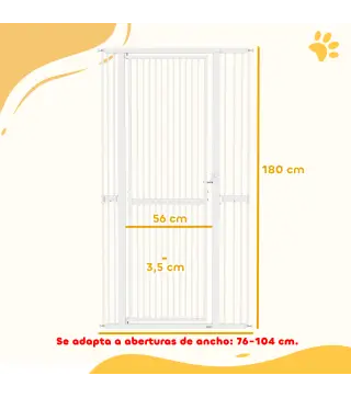 Barrera para Perros Extra Alta con Ancho Ajustable 77-104 cm Separación 3,5 cm con Montaje a Presión Extensiones Blanco