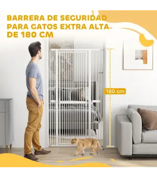 Barrera para Perros Extra Alta con Ancho Ajustable 77-104 cm Separación 3,5 cm con Montaje a Presión Extensiones Blanco