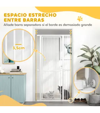 Barrera para Perros Extra Alta con Ancho Ajustable 77-104 cm Separación 3,5 cm con Montaje a Presión Extensiones Blanco