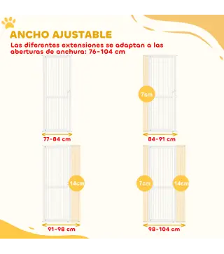 Barrera para Perros Extra Alta con Ancho Ajustable 77-104 cm Separación 3,5 cm con Montaje a Presión Extensiones Blanco