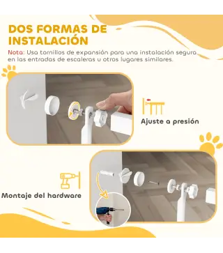 Barrera para Perros Extra Alta con Ancho Ajustable 77-104 cm Separación 3,5 cm con Montaje a Presión Extensiones Blanco