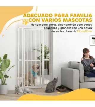 Barrera para Perros Extra Alta con Ancho Ajustable 77-104 cm Separación 3,5 cm con Montaje a Presión Extensiones Blanco