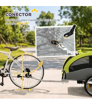 Remolque de Bicicleta Perros 2 en 1 Carrito Perros Medianos Plegable con Suspensión Neumáticos Grandes Ventanas Verde
