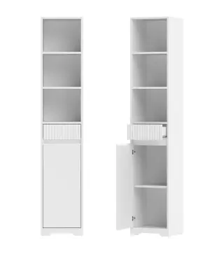 Armario de Baño Alto con Cajón Diseño Acanalado Estante Ajustable Estantes Abiertos para Espacios Pequeños Blanco