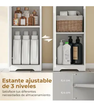 Armario de Baño Alto con Cajón Diseño Acanalado Estante Ajustable Estantes Abiertos para Espacios Pequeños Blanco