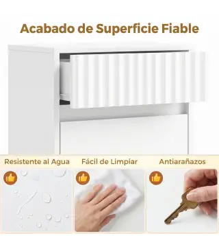 Armario de Baño Alto con Cajón Diseño Acanalado Estante Ajustable Estantes Abiertos para Espacios Pequeños Blanco