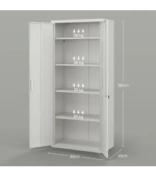 Archivador con Llave Estantes Ajustable Armario Archivador Metálico para Oficina Estudio Salón 80x40x180 cm Blanco