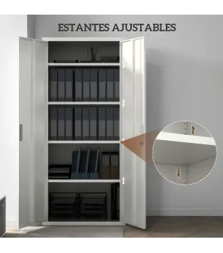 Archivador con Llave Estantes Ajustable Armario Archivador Metálico para Oficina Estudio Salón 80x40x180 cm Blanco