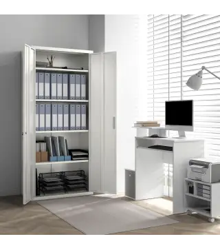 Archivador con Llave Estantes Ajustable Armario Archivador Metálico para Oficina Estudio Salón 80x40x180 cm Blanco