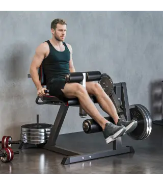 Máquina de Extensión y Curl de Piernas Ajustable con Carga de Placas para Entrenamiento de Cadera Muslos en Gimnasio