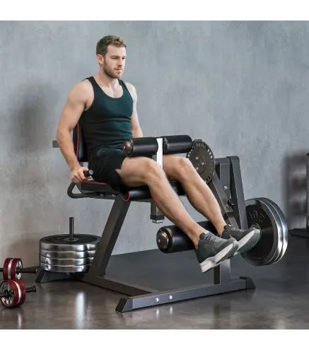 Máquina de Extensión y Curl de Piernas Ajustable con Carga de Placas para Entrenamiento de Cadera Muslos en Gimnasio