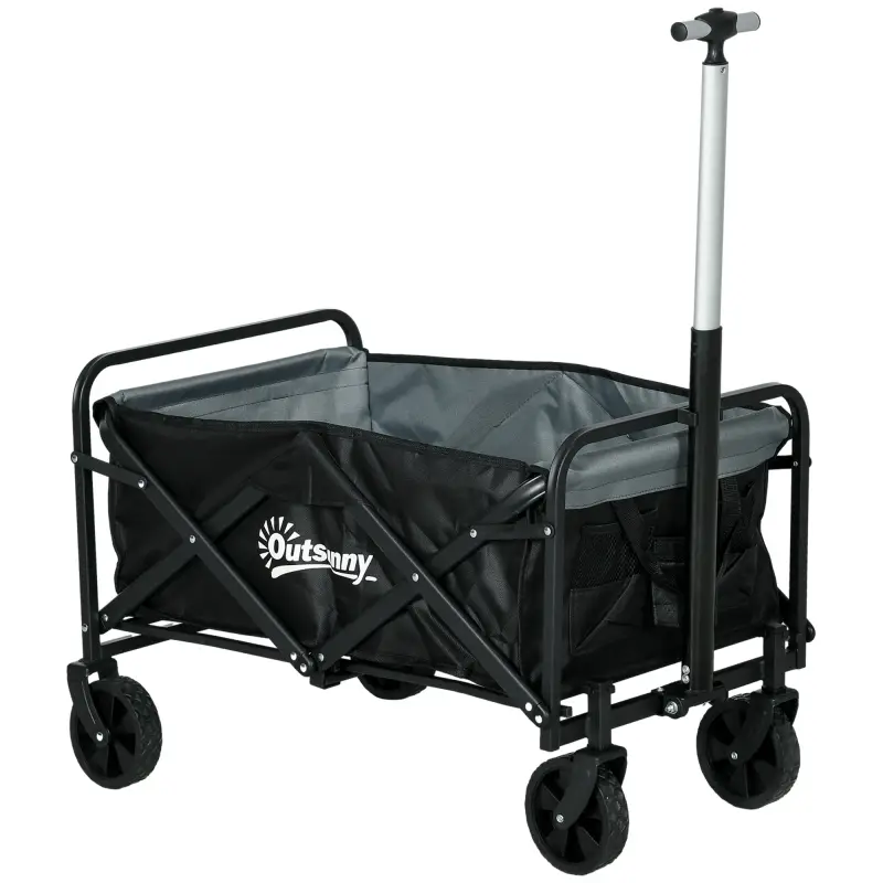 Carro de Jardín Plegable con 4 Ruedas Longitud y Ángulo del Mango Ajustables Capacidad 70 L 77x50x63-93 cm Negro
