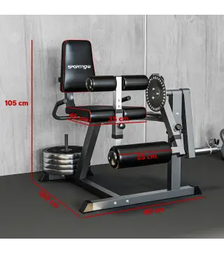 Máquina de Extensión y Curl de Piernas Ajustable con Carga de Placas para Entrenamiento de Cadera Muslos en Gimnasio