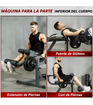 Máquina de Extensión y Curl de Piernas Ajustable con Carga de Placas para Entrenamiento de Cadera Muslos en Gimnasio