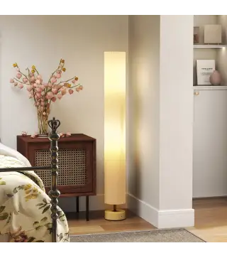 Lámpara de pie de salón con pantalla de lino, interruptor de pie, 2 x casquillo E27, 120 cm, beige