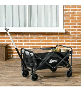 Carro de Jardín Plegable con 4 Ruedas Longitud y Ángulo del Mango Ajustables Capacidad 70 L 77x50x63-93 cm Negro