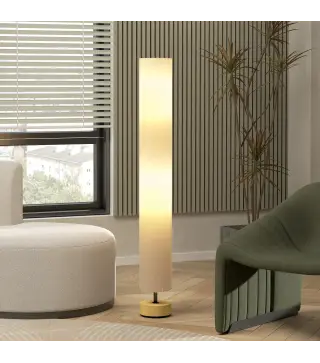 Lámpara de pie de salón con pantalla de lino, interruptor de pie, 2 x casquillo E27, 120 cm, beige