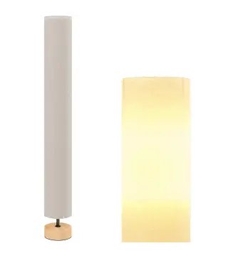 Lámpara de pie de salón con pantalla de lino, interruptor de pie, 2 x casquillo E27, 120 cm, beige