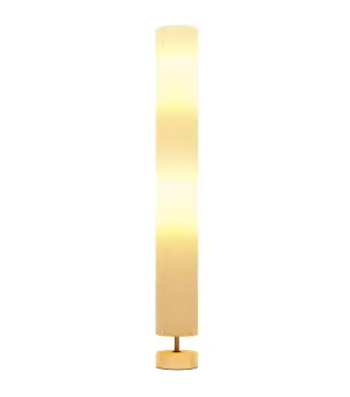 Lámpara de pie de salón con pantalla de lino, interruptor de pie, 2 x casquillo E27, 120 cm, beige
