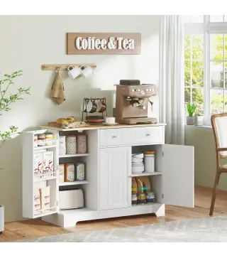 Aparador de Cocina Armario de Cocina 3 Estantes de Puerta Cajón Estantes Ajustables para Comedor 105x40x83 cm Blanco