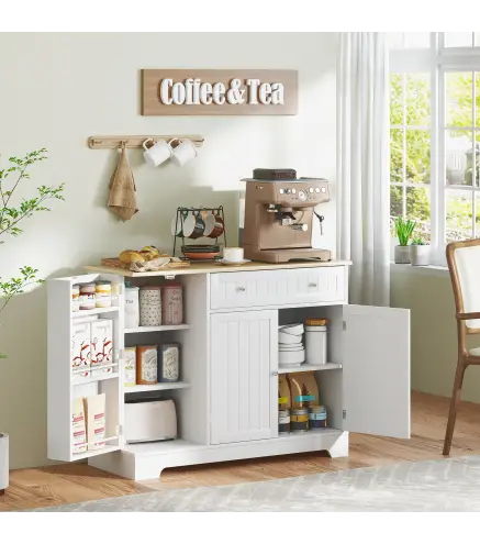 Aparador de Cocina Armario de Cocina 3 Estantes de Puerta Cajón Estantes Ajustables para Comedor 105x40x83 cm Blanco