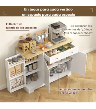 Aparador de Cocina Armario de Cocina 3 Estantes de Puerta Cajón Estantes Ajustables para Comedor 105x40x83 cm Blanco