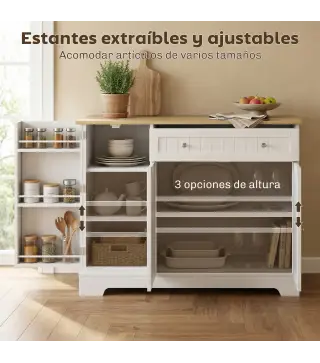 Aparador de Cocina Armario de Cocina 3 Estantes de Puerta Cajón Estantes Ajustables para Comedor 105x40x83 cm Blanco