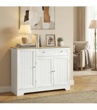 Aparador de Cocina Armario de Cocina 3 Estantes de Puerta Cajón Estantes Ajustables para Comedor 105x40x83 cm Blanco
