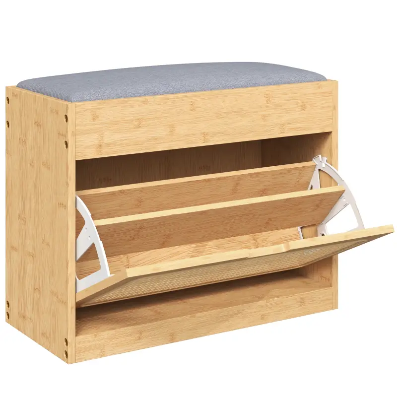 Banco Zapatero Recibidor con Asiento Acolchado Cajón Abatible Puerta de Ratán Estante Ajustable para Entrada Natural Banco Zapatero Recibidor con Asiento Acolchado Cajón Abatible Puerta de Ratán Estante Ajustable para Entrada Natural