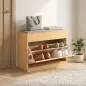 Banco Zapatero Recibidor con Asiento Acolchado Cajón Abatible Puerta de Ratán Estante Ajustable para Entrada Natural Banco Zapatero Recibidor con Asiento Acolchado Cajón Abatible Puerta de Ratán Estante Ajustable para Entrada Natural