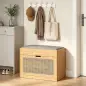 Banco Zapatero Recibidor con Asiento Acolchado Cajón Abatible Puerta de Ratán Estante Ajustable para Entrada Natural Banco Zapatero Recibidor con Asiento Acolchado Cajón Abatible Puerta de Ratán Estante Ajustable para Entrada Natural