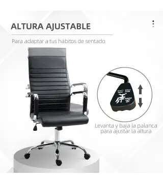 Silla de Escritorio Giratoria Silla de Oficina con Respaldo Alto Ruedas Giratorias Altura Ajustable Función Basculante y Reposab