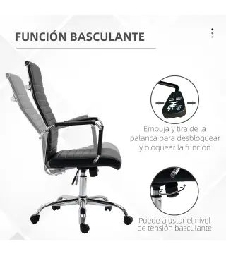 Silla de Escritorio Giratoria Silla de Oficina con Respaldo Alto Ruedas Giratorias Altura Ajustable Función Basculante y Reposab