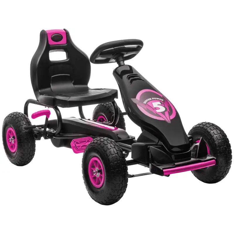 Coche de Pedales para Niños de 5-12 Años con Asiento Ajustable Neumáticos Inflables Amortiguador Carga 50kg Negro y Rosa Coche de Pedales para Niños de 5-12 Años con Asiento Ajustable Neumáticos Inflables Amortiguador Carga 50kg Negro y Rosa