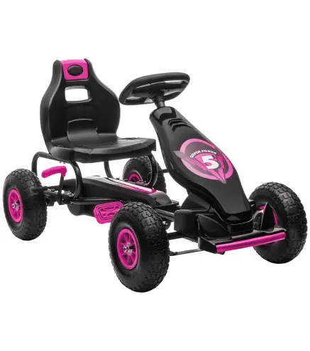 Coche de Pedales para Niños de 5-12 Años con Asiento Ajustable Neumáticos Inflables Amortiguador Carga 50kg Negro y Rosa
