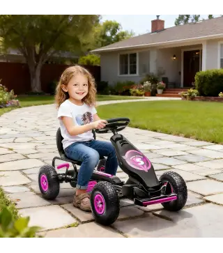 Coche de Pedales para Niños de 5-12 Años con Asiento Ajustable Neumáticos Inflables Amortiguador Carga 50kg Negro y Rosa